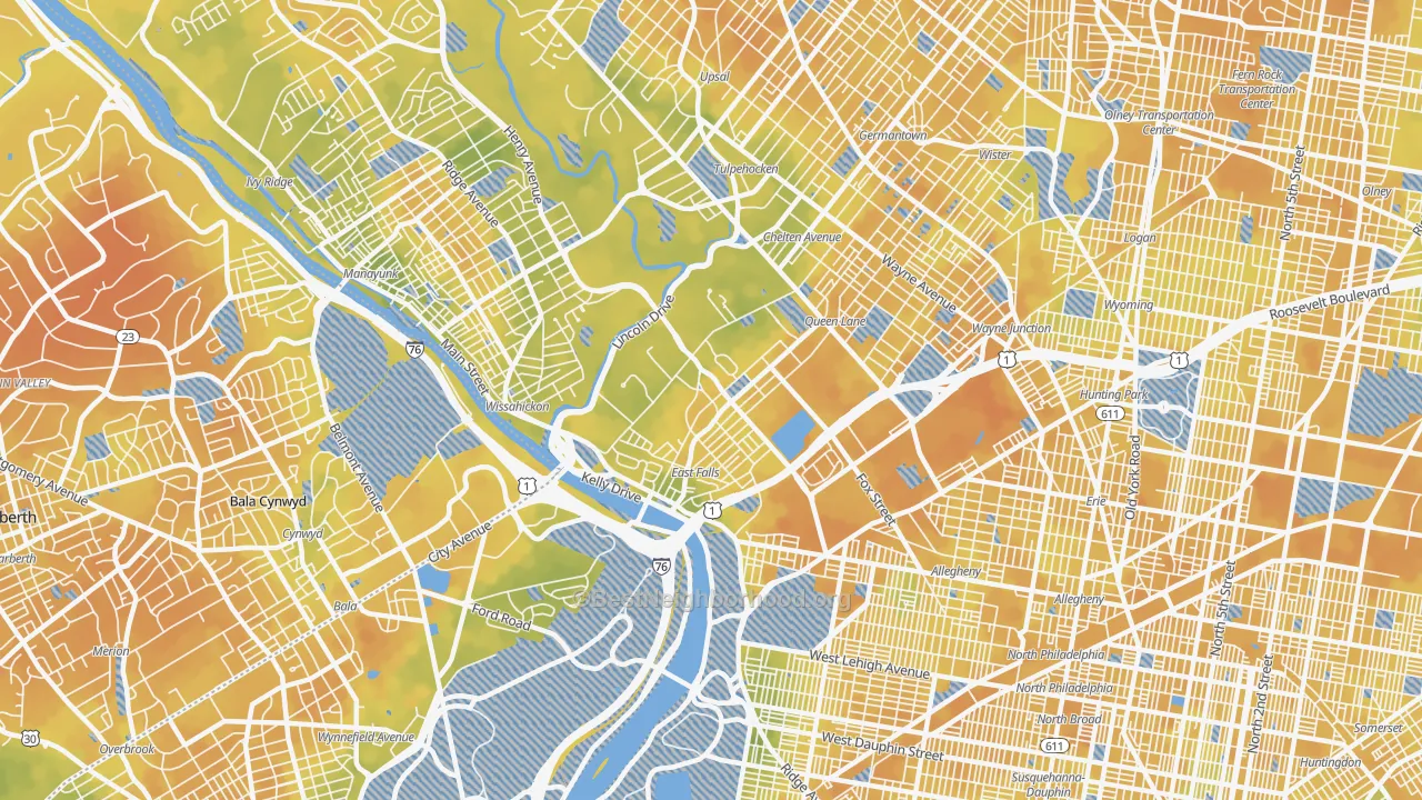 Bike Grade map of East Falls, Philadelphia, PA