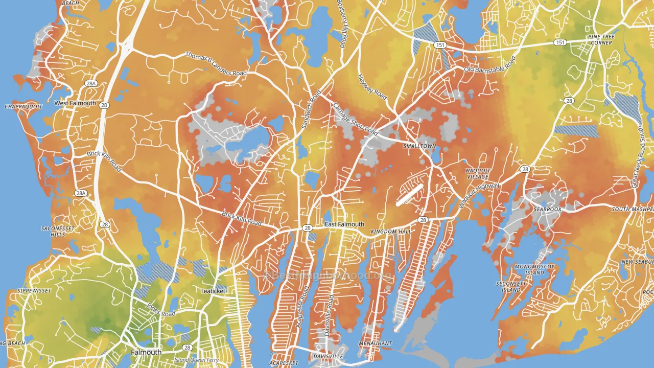 Bike Grade map of East Falmouth, MA