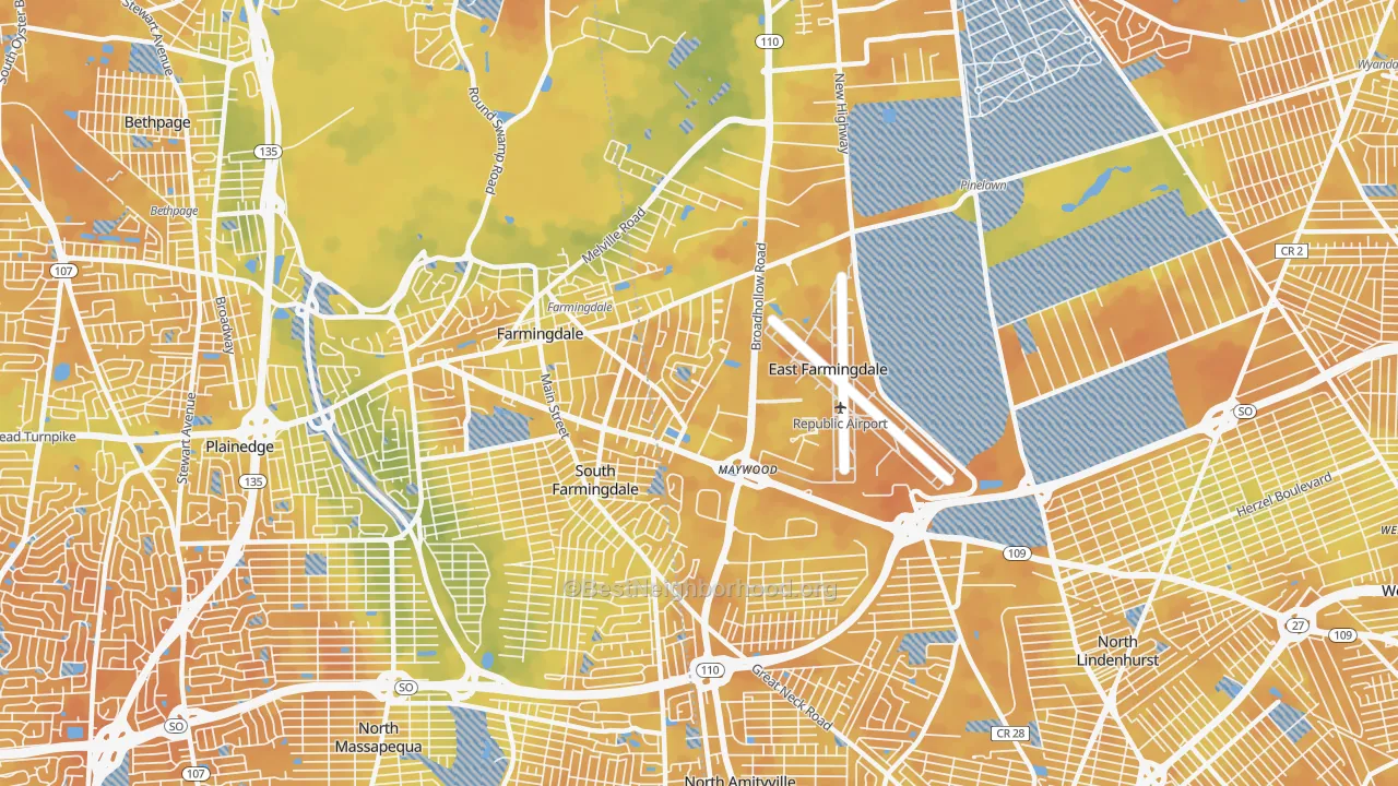 Bike Grade map of East Farmingdale, NY