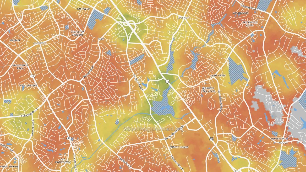 Bike Grade map of East Forest, Charlotte, NC