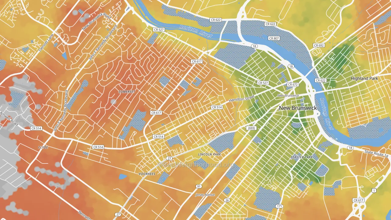 Bike Grade map of East Franklin, NJ