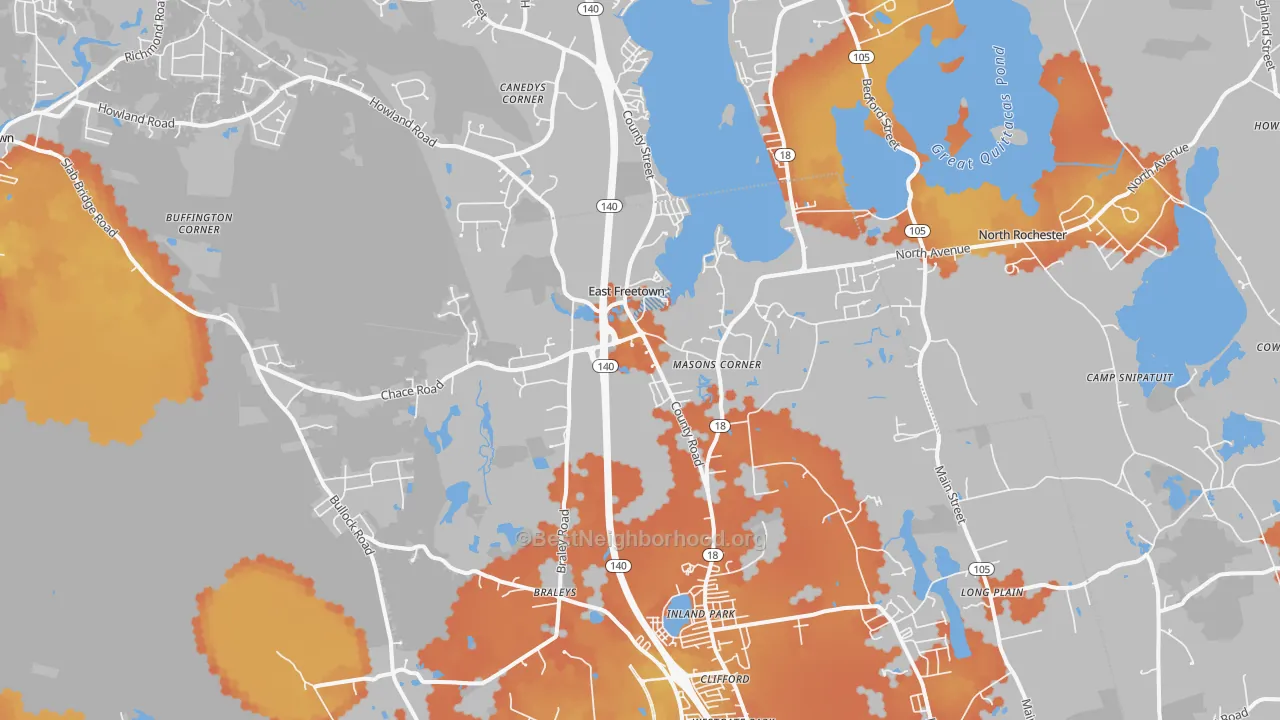 Bike Grade map of East Freetown, MA