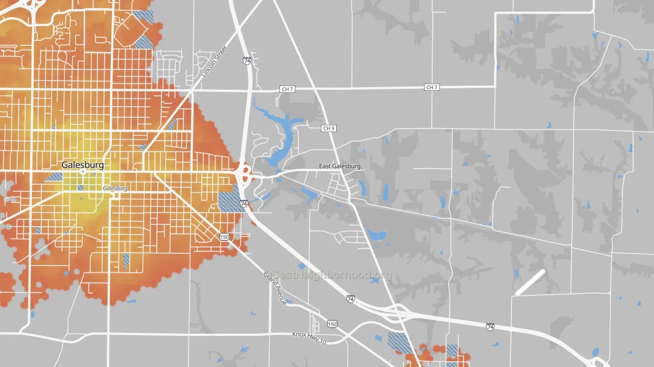 Bike Grade map of East Galesburg, IL
