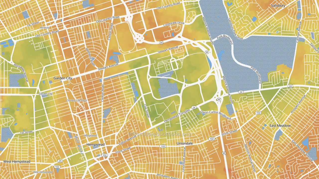 Bike Grade map of East Garden City, NY