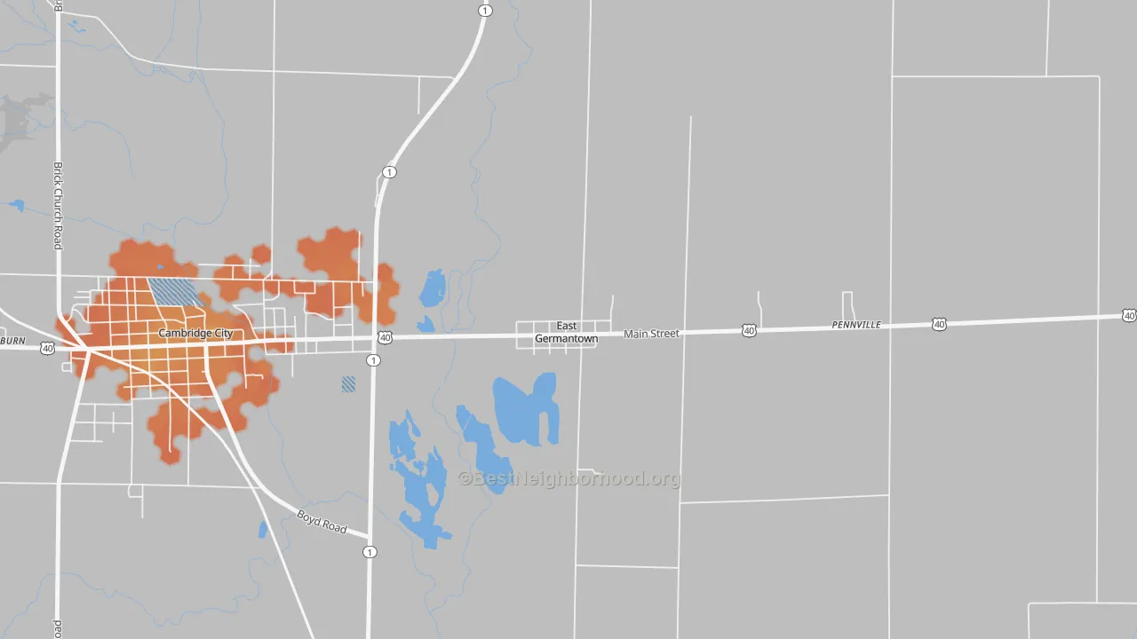 Bike Grade map of East Germantown, IN
