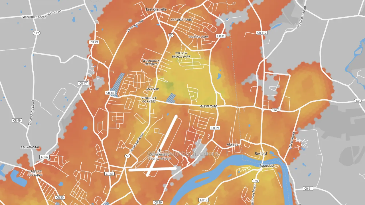 Bike Grade map of East Glenville, NY