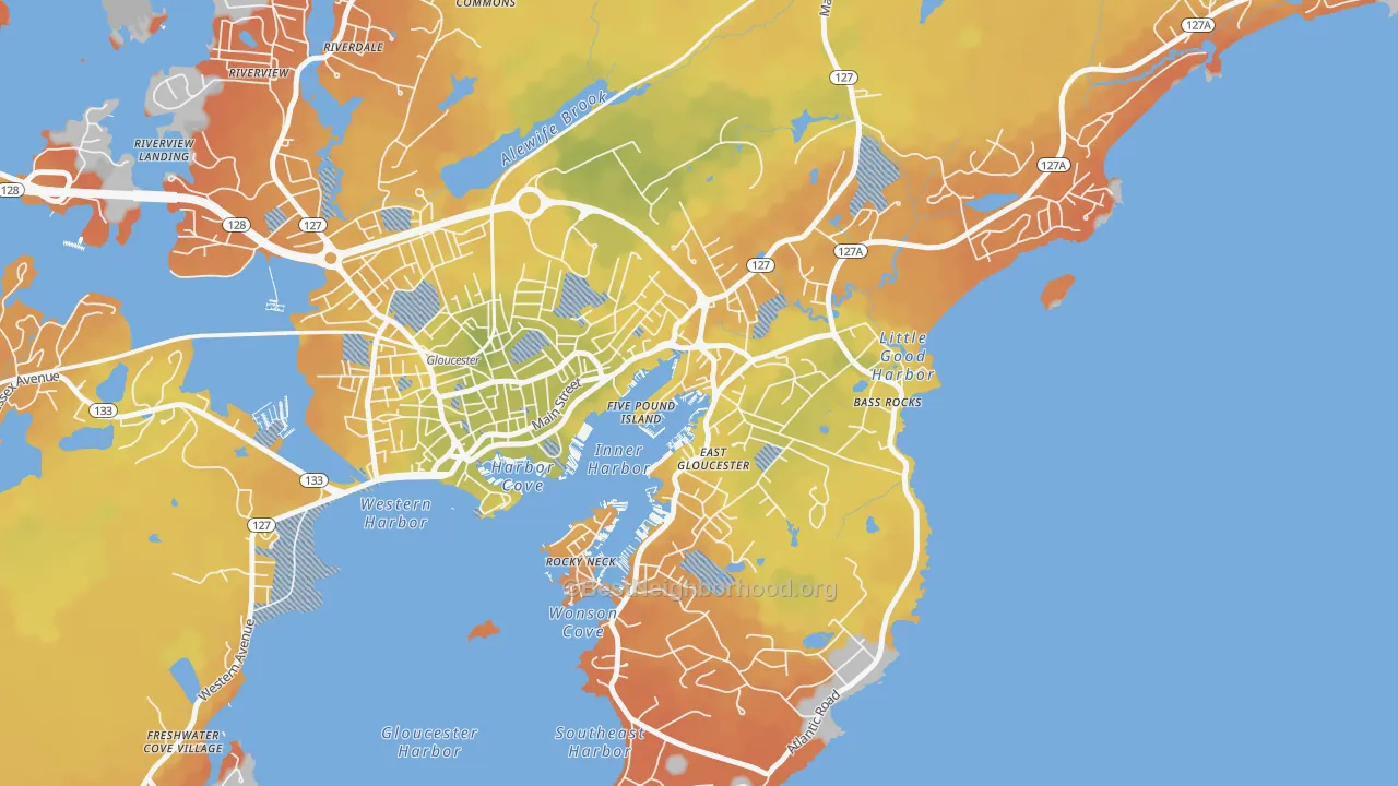Bike Grade map of East Gloucester, Gloucester, MA
