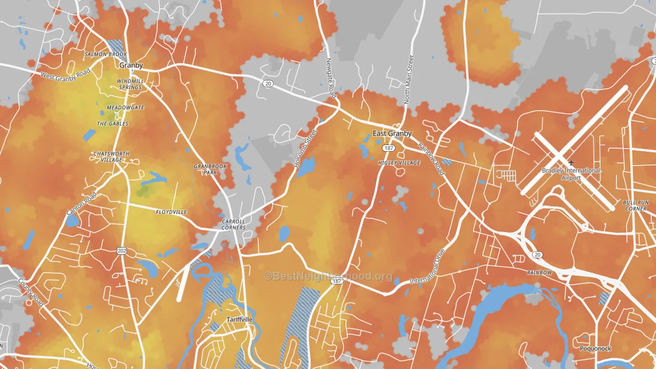 Bike Grade map of East Granby, CT