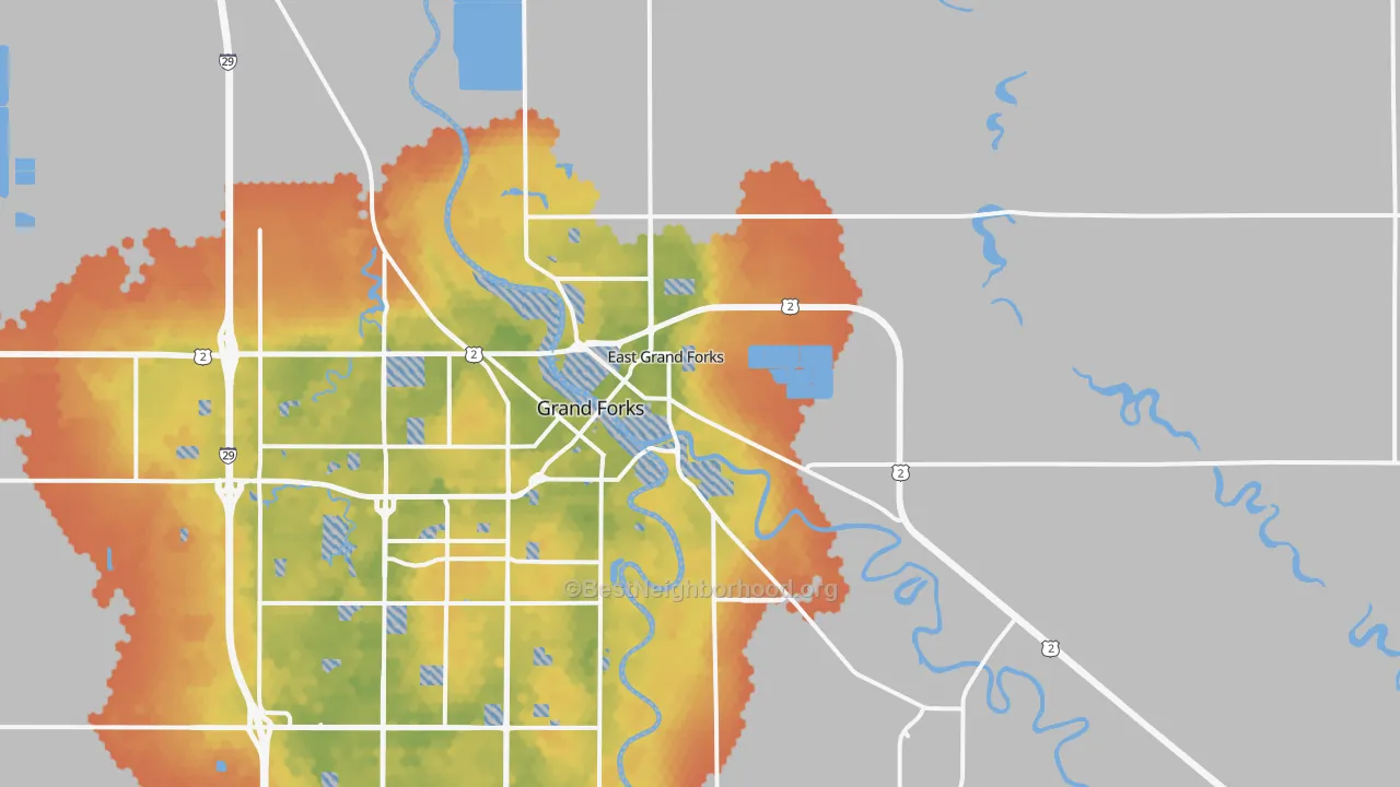 Bike Grade map of East Grand Forks, MN