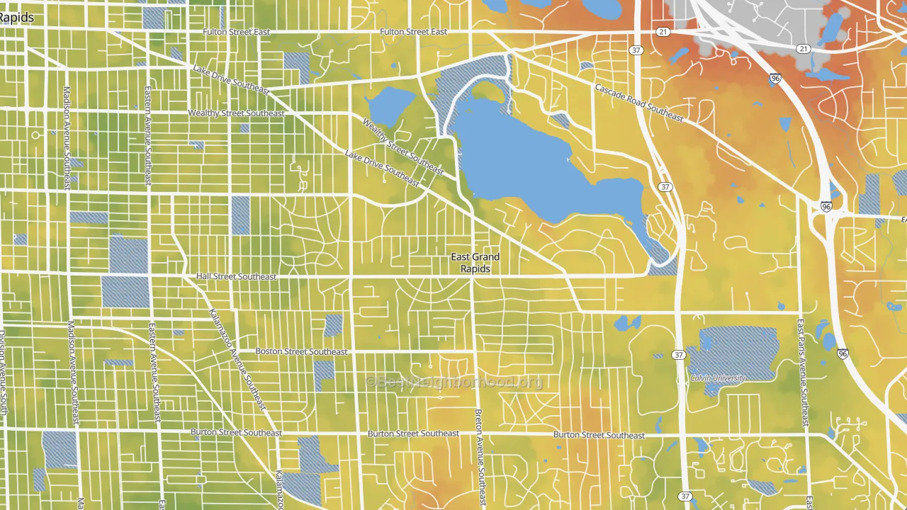Bike Grade map of East Grand Rapids, MI