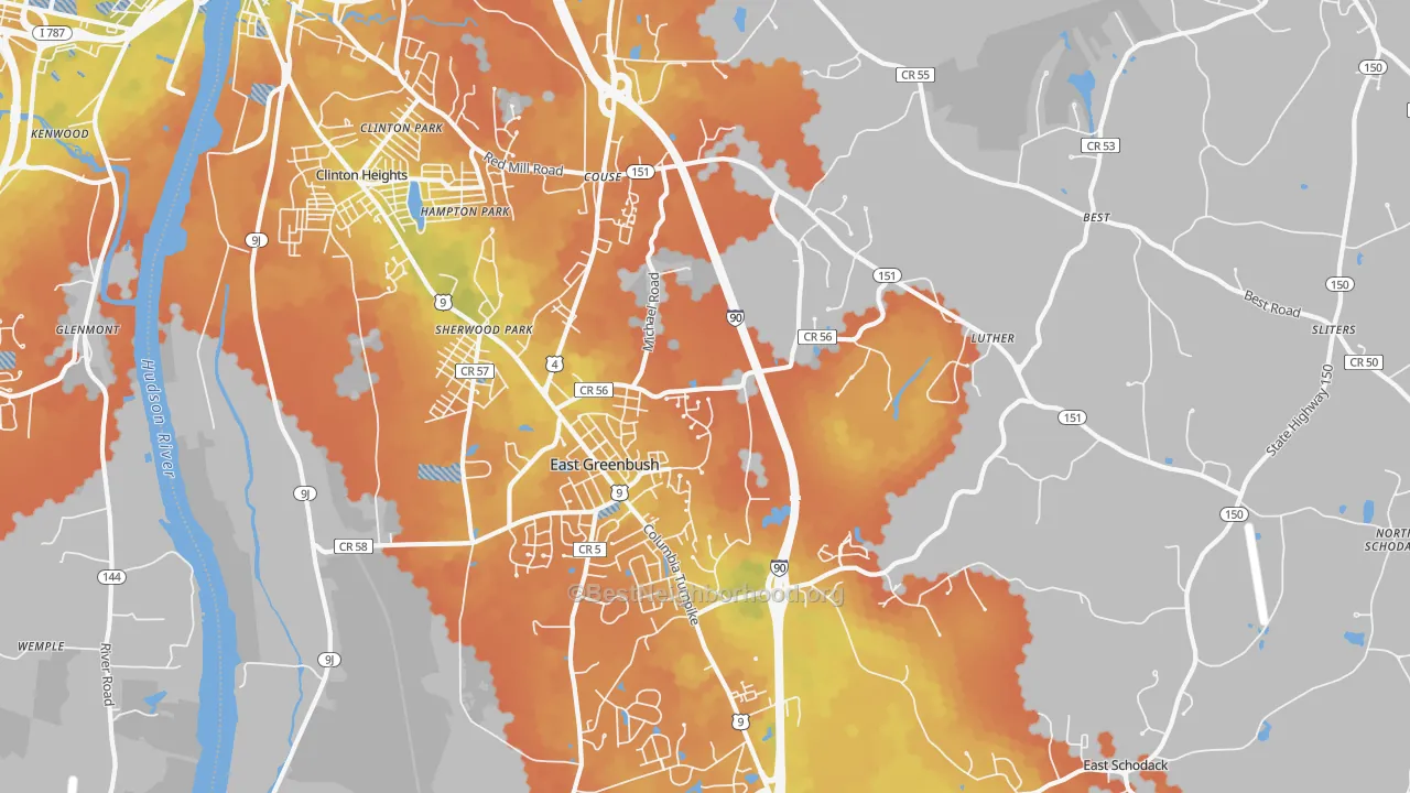 Bike Grade map of East Greenbush, NY