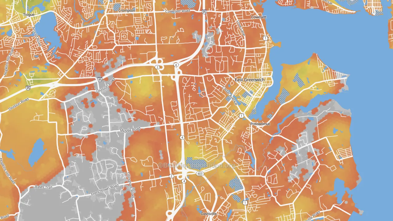 Bike Grade map of East Greenwich, RI