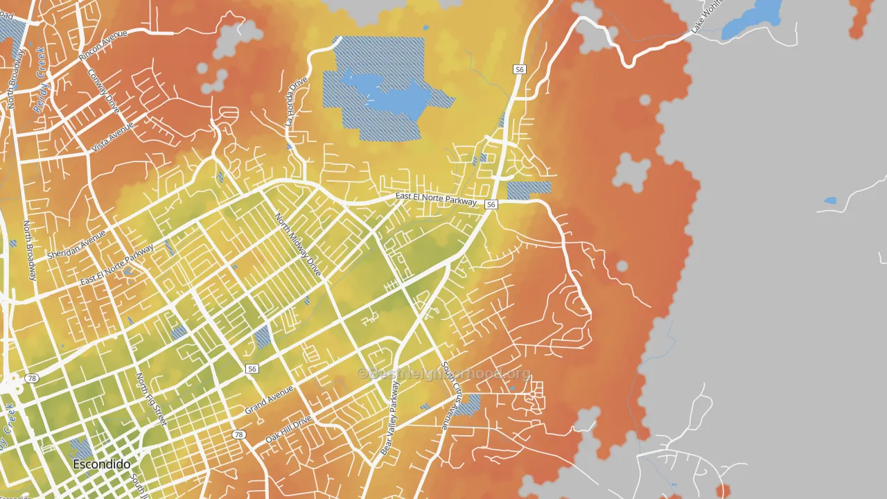 Bike Grade map of East Grove, Escondido, CA
