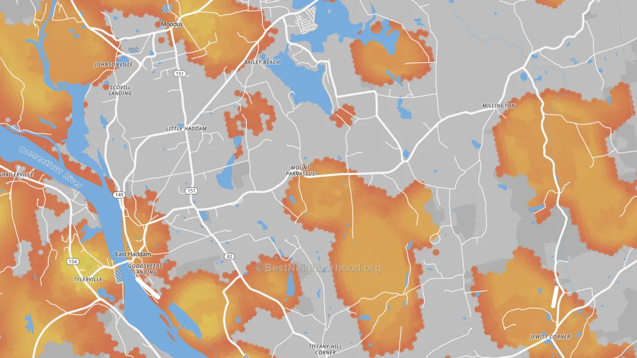 Bike Grade map of East Haddam, CT