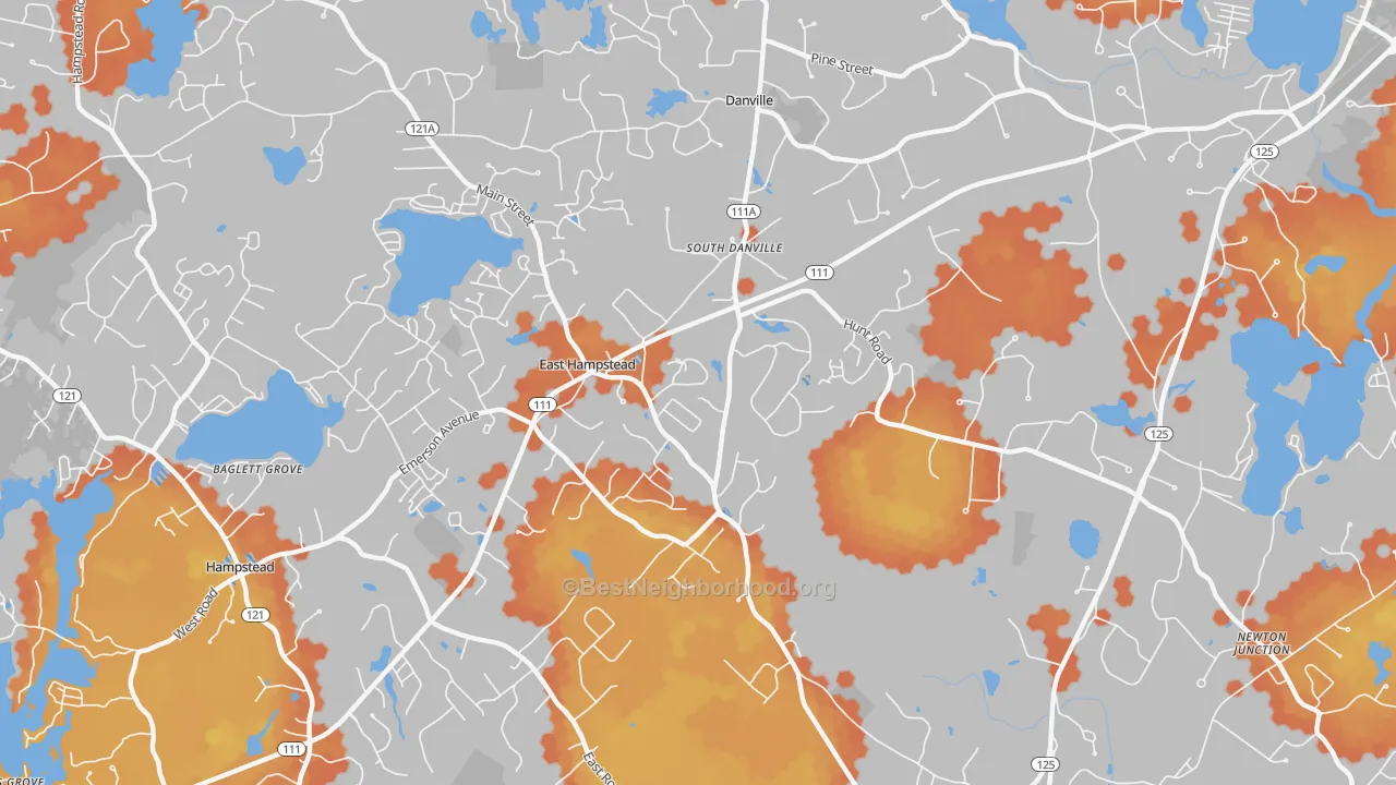 Bike Grade map of East Hampstead, NH