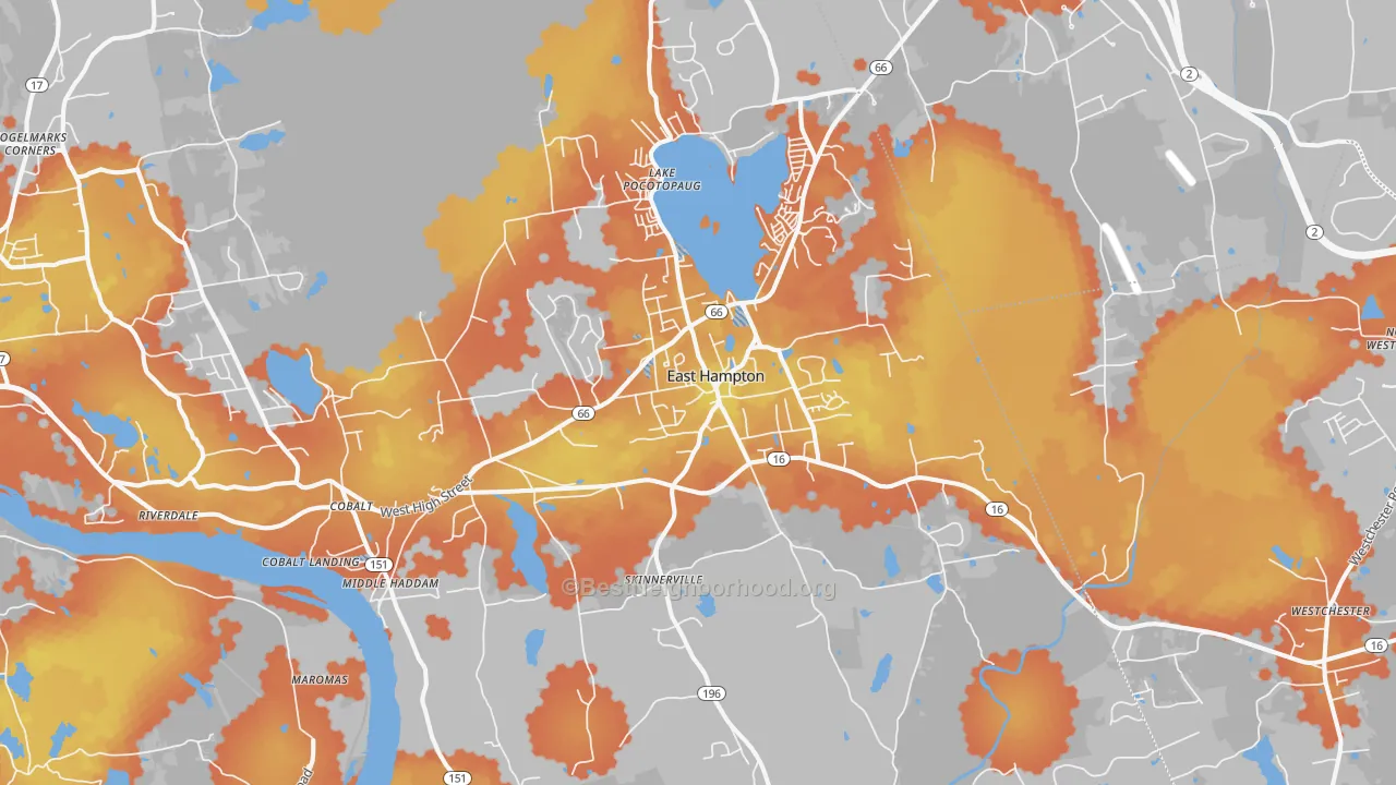 Bike Grade map of East Hampton, CT