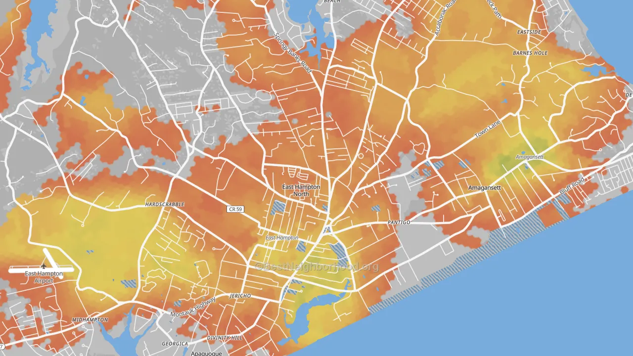 Bike Grade map of East Hampton North, NY