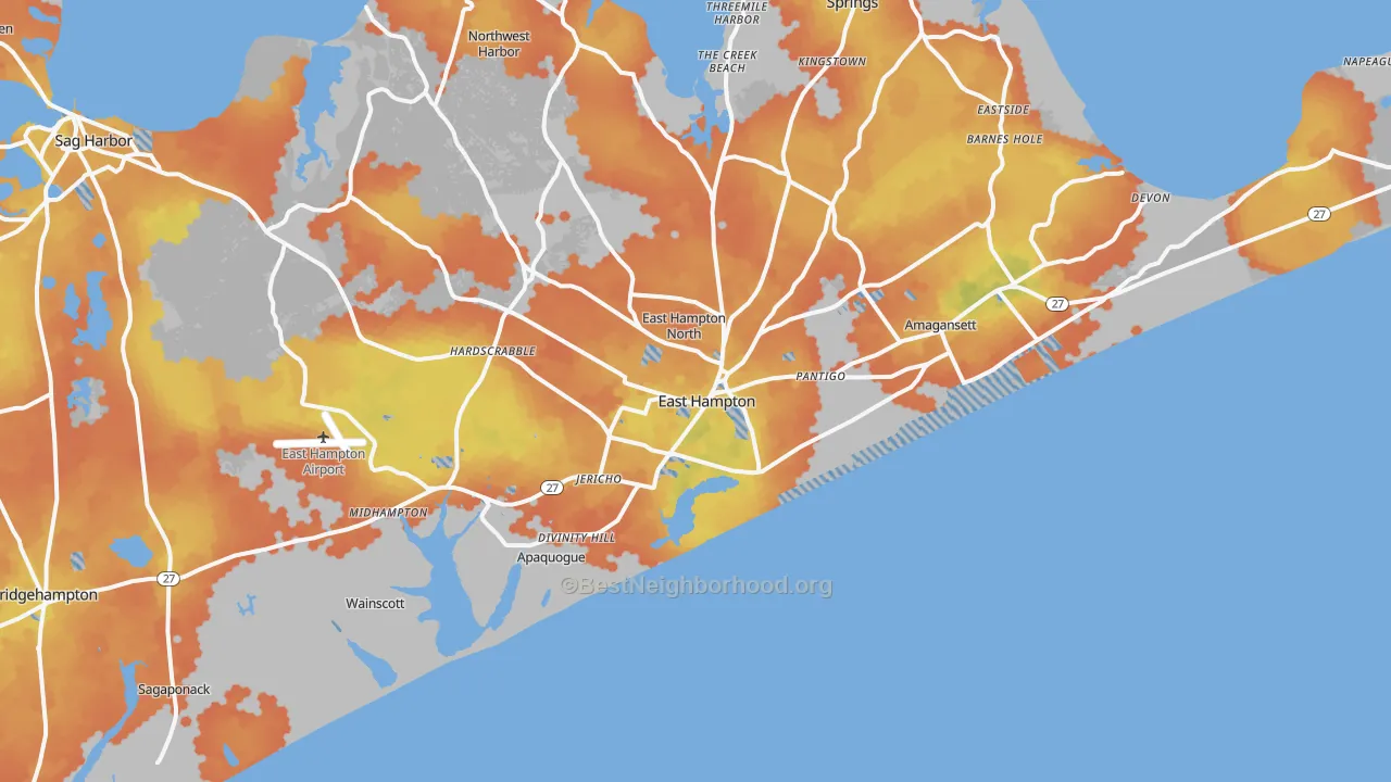 Bike Grade map of East Hampton, NY