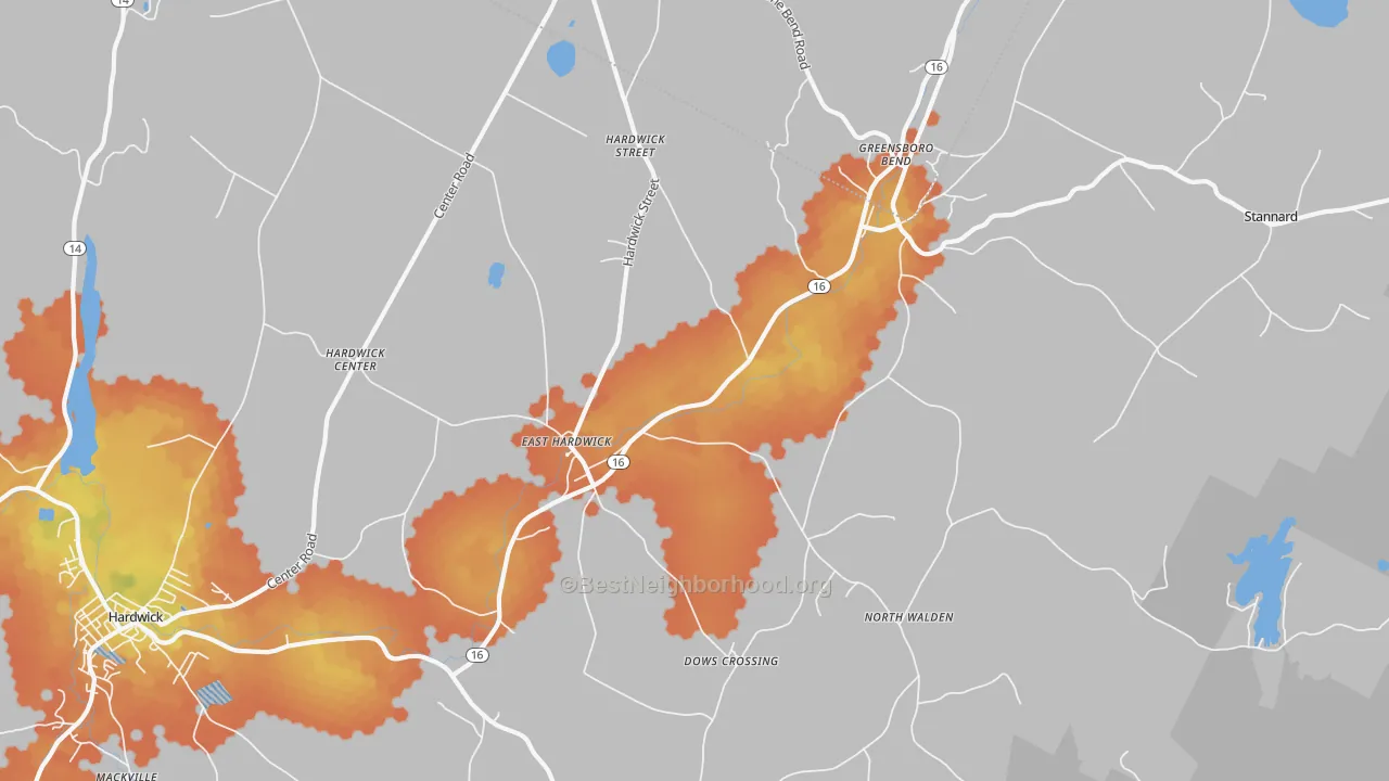 Bike Grade map of East Hardwick, VT