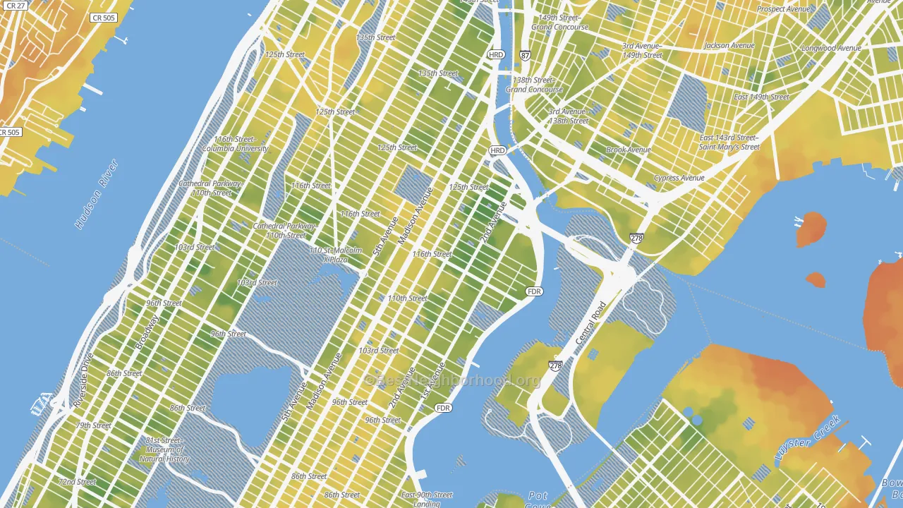 Bike Grade map of East Harlem, Manhattan, NY