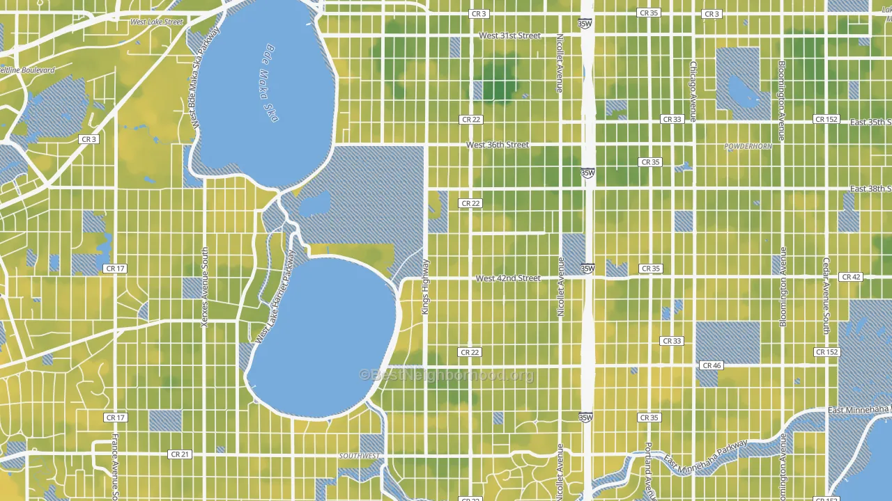 Bike Grade map of East Harriet, Minneapolis, MN