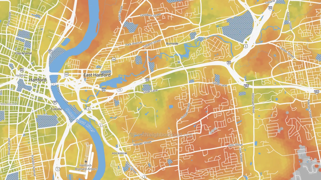 Bike Grade map of East Hartford, CT