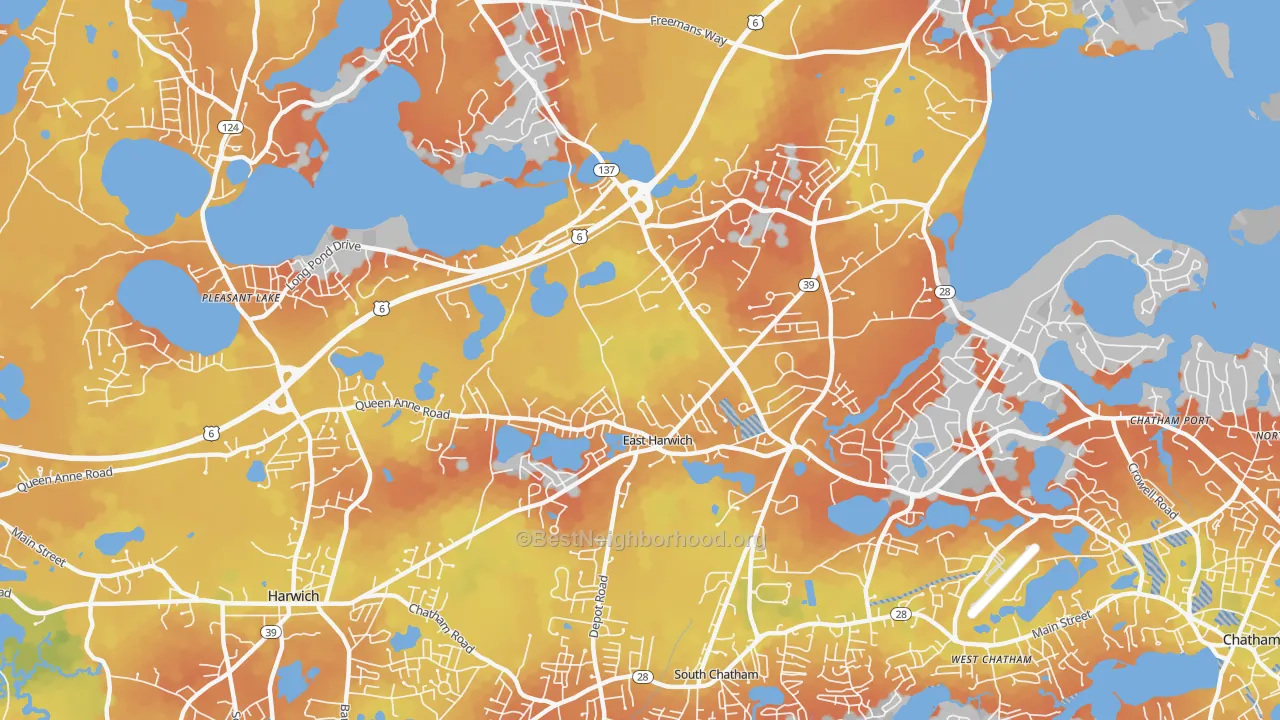 Bike Grade map of East Harwich, MA