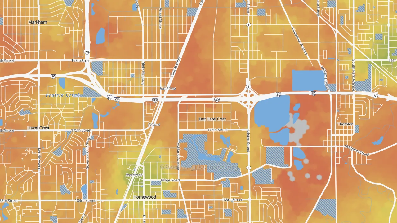 Bike Grade map of East Hazel Crest, IL