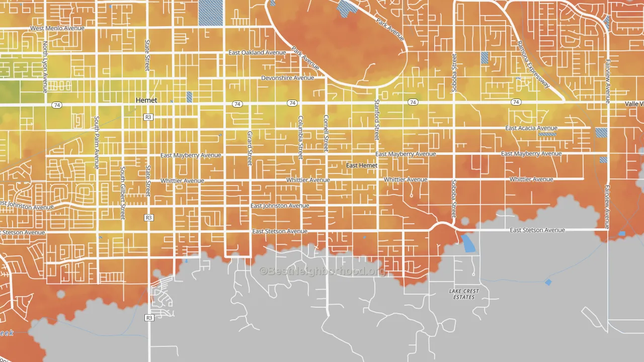 Bike Grade map of East Hemet, CA