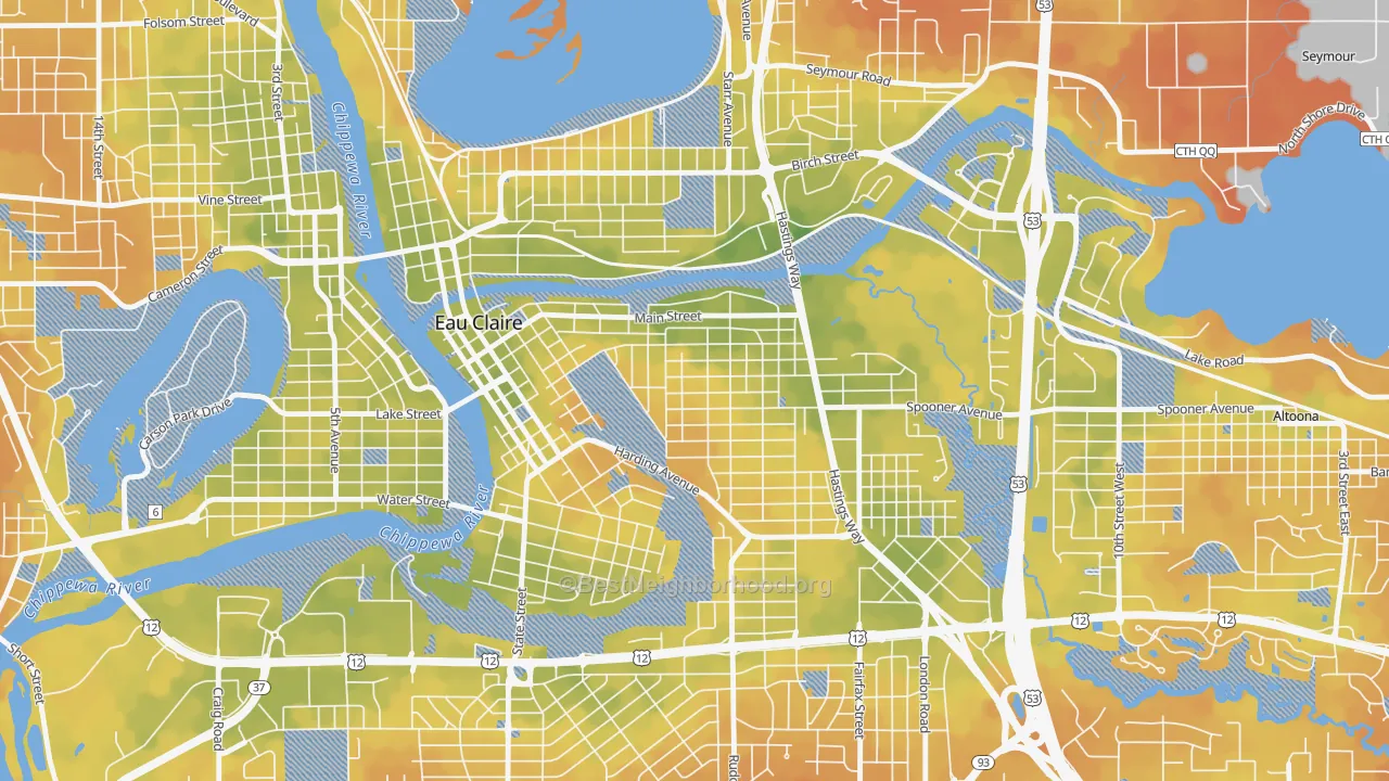 Bike Grade map of East Hill, Eau Claire, WI
