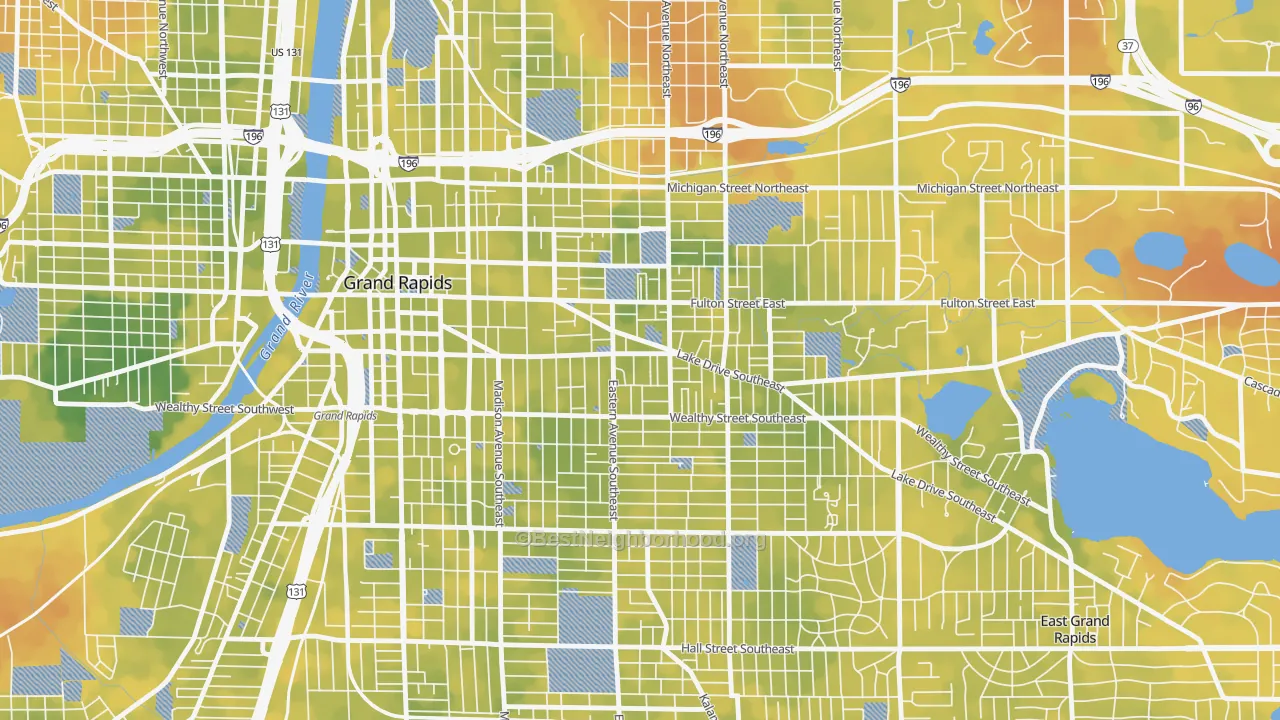 Bike Grade map of East Hills, Grand Rapids, MI