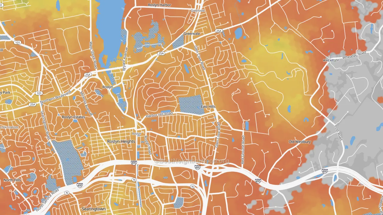 Bike Grade map of East Hills, NY
