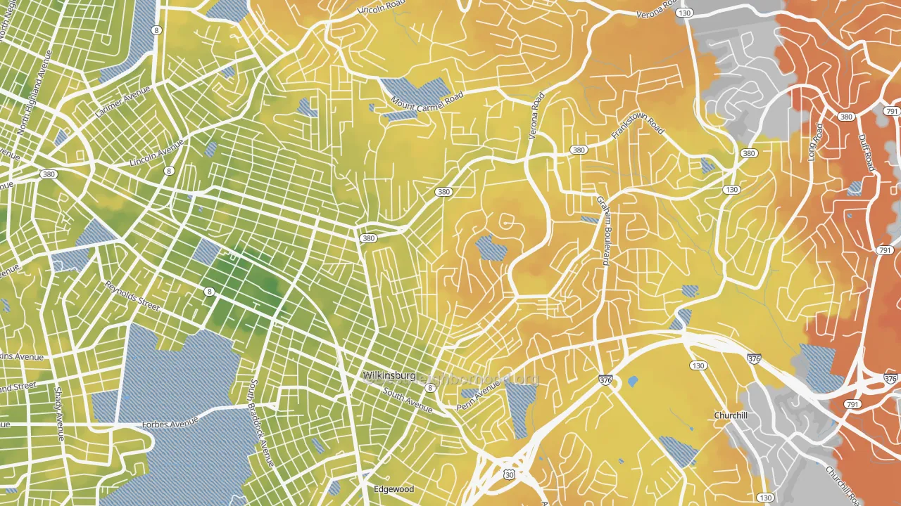 Bike Grade map of East Hills, Pittsburgh, PA