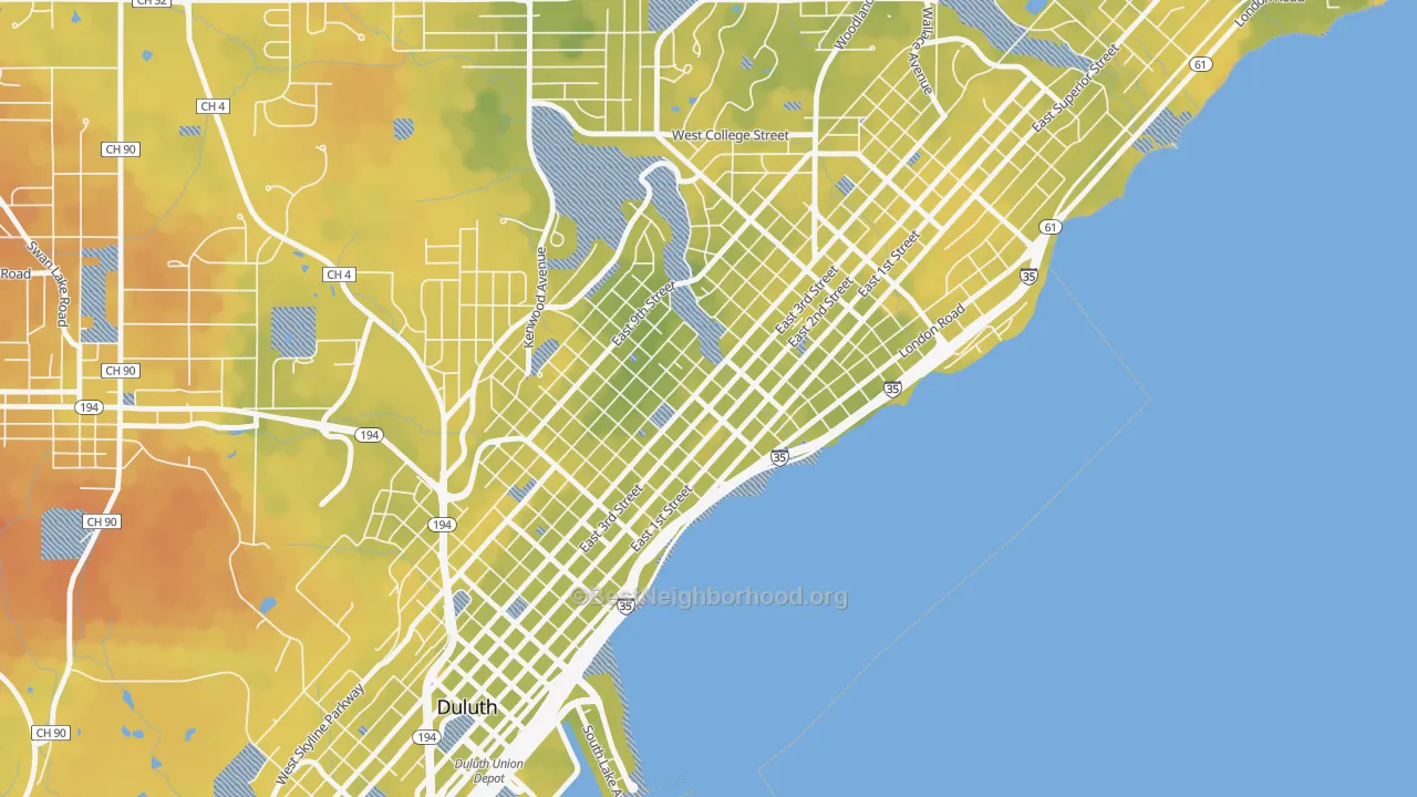 Bike Grade map of East Hillside, Duluth, MN