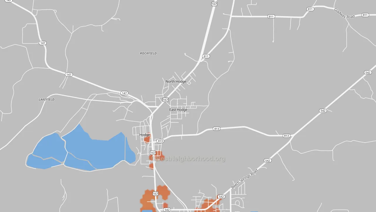 Bike Grade map of East Hodge, LA