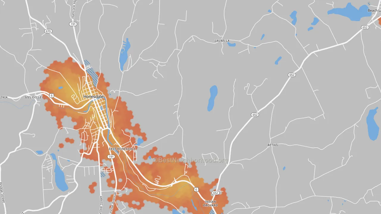 Bike Grade map of East Honesdale, PA
