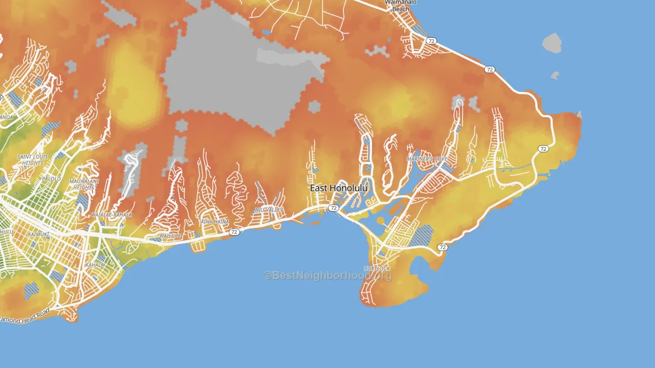 Bike Grade map of East Honolulu, HI