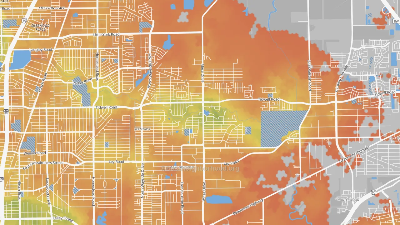 Bike Grade map of East Houston, Houston, TX
