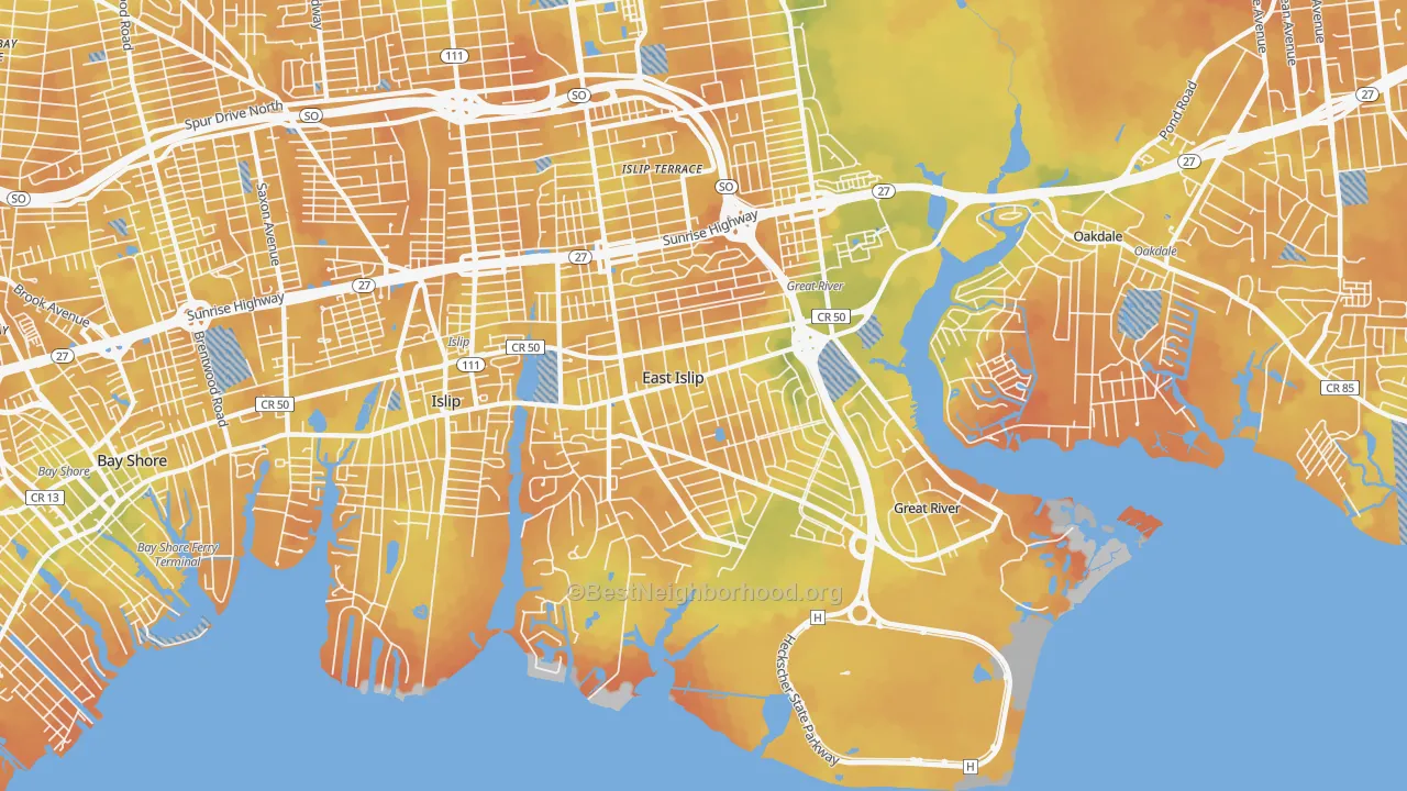 Bike Grade map of East Islip, NY