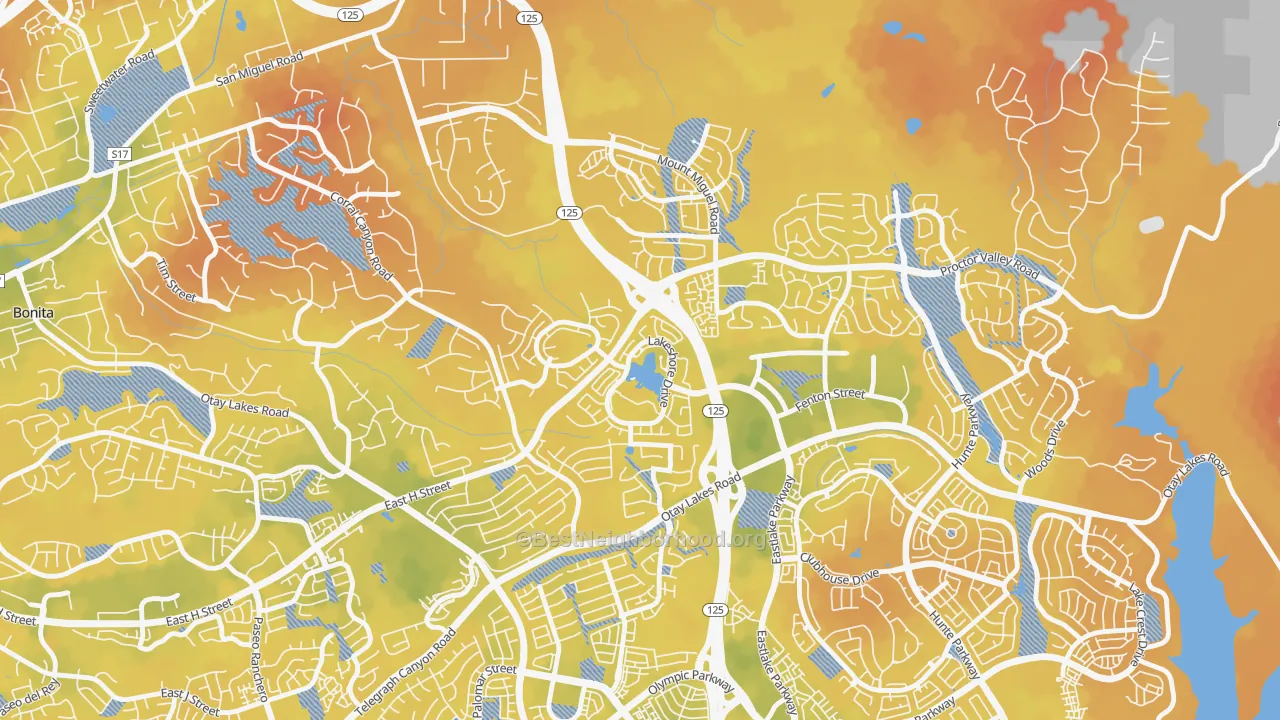 Bike Grade map of East Lake, Chula Vista, CA