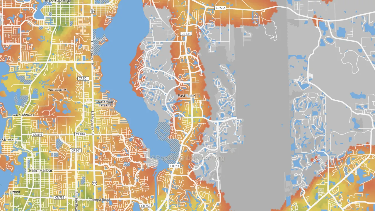 Bike Grade map of East Lake, FL