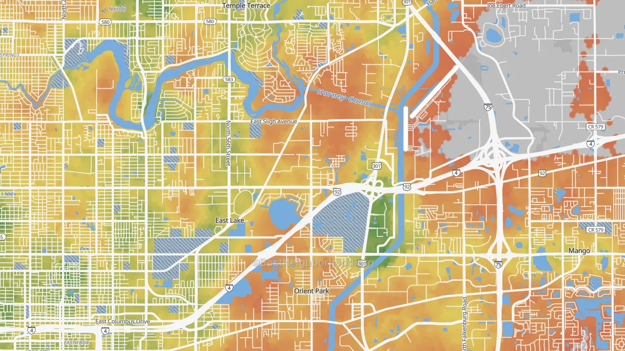 Bike Grade map of East Lake-Orient Park, FL