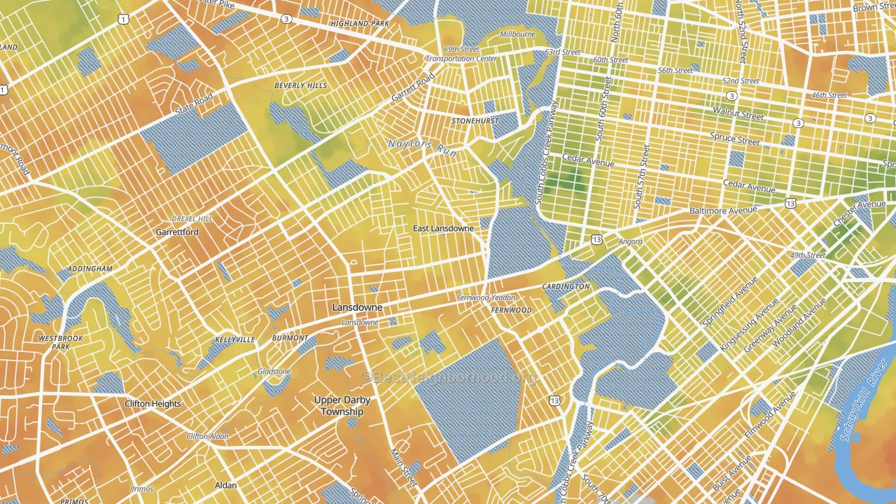 Bike Grade map of East Lansdowne, PA