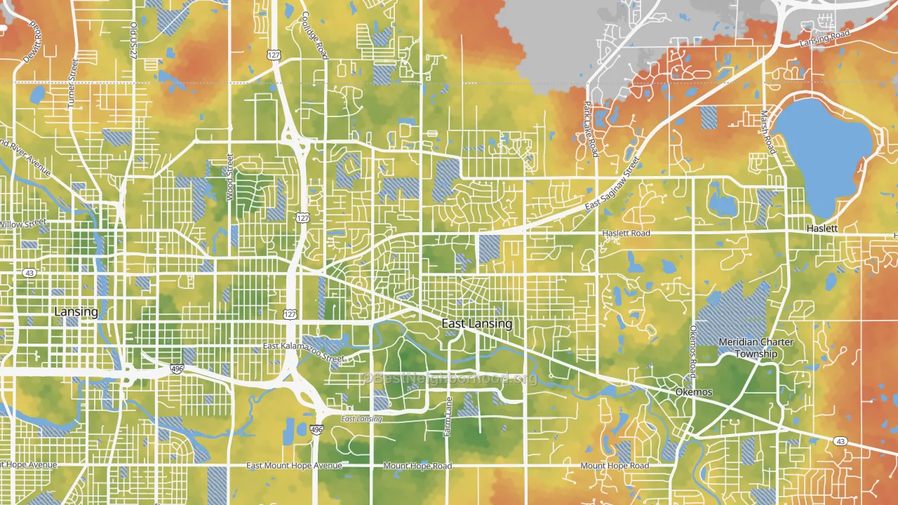 Bike Grade map of East Lansing, MI