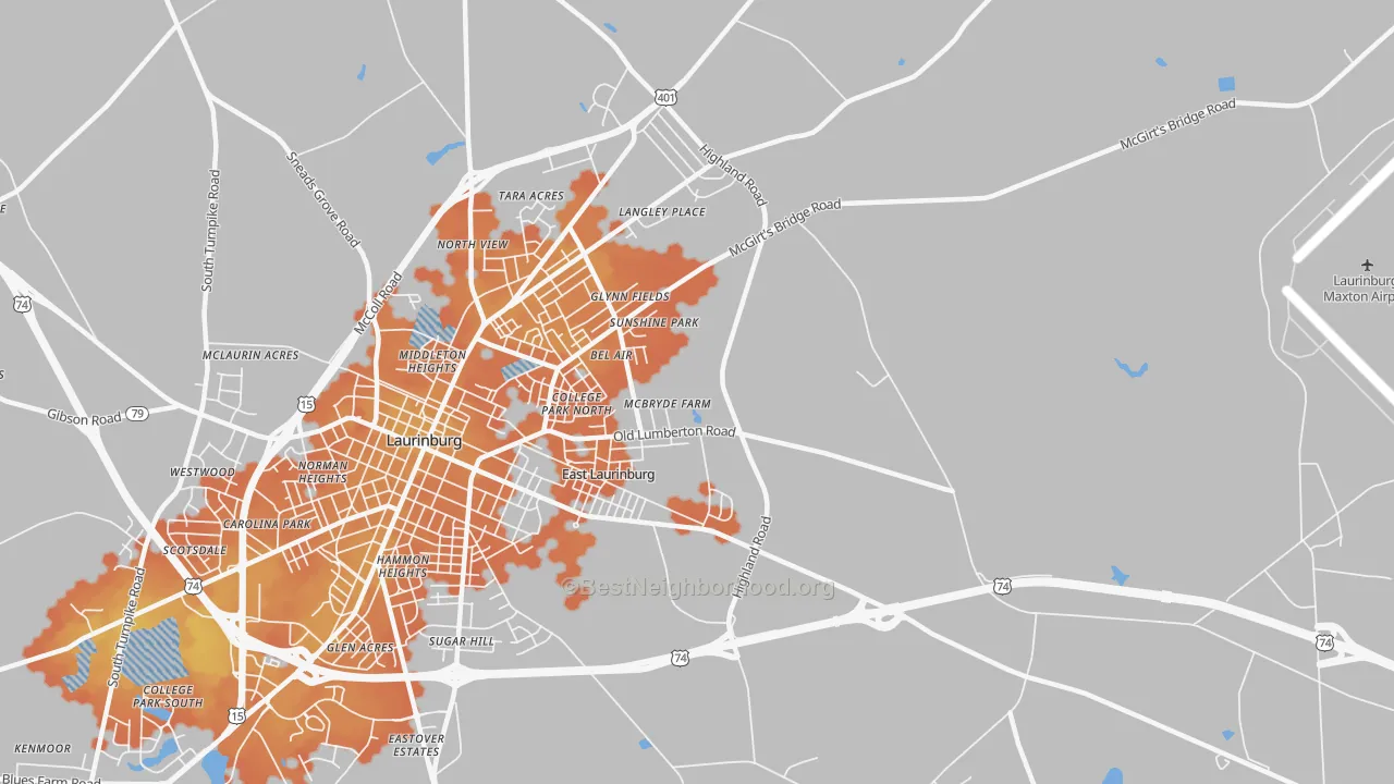 Bike Grade map of East Laurinburg, NC