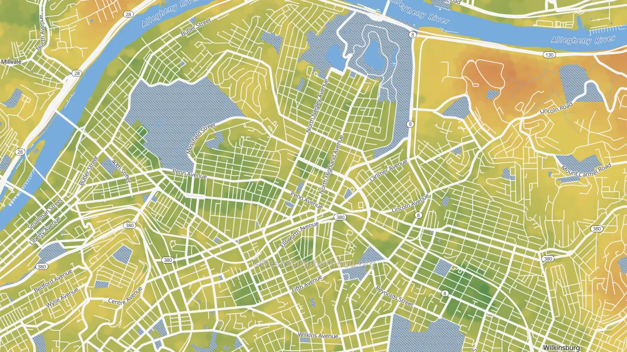 Bike Grade map of East Liberty, Pittsburgh, PA