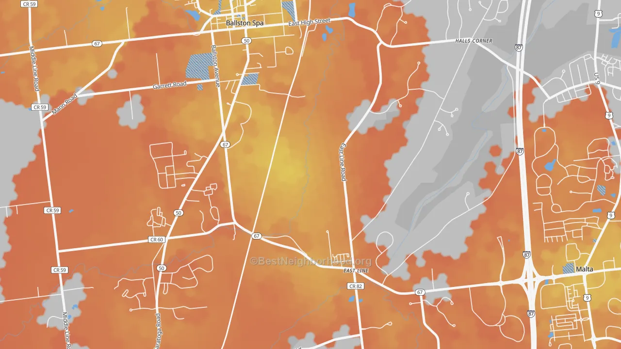 Bike Grade map of East Line, NY