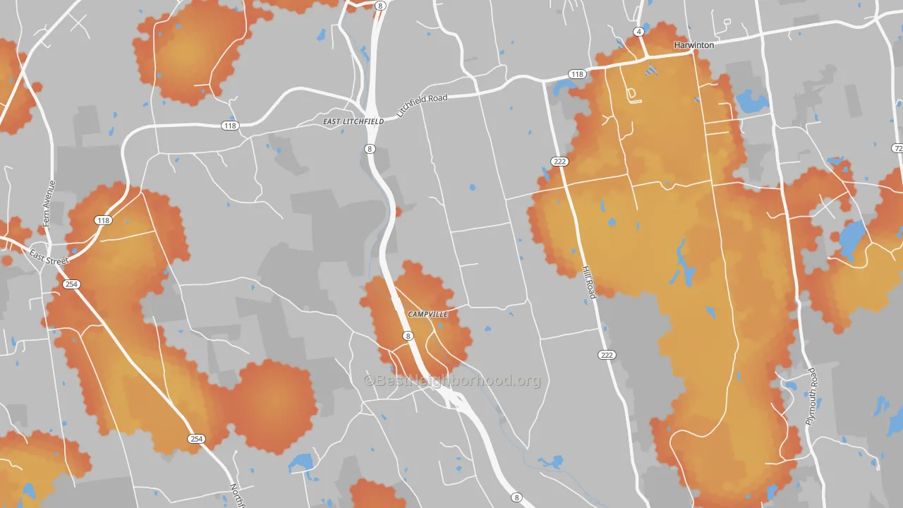 Bike Grade map of East Litchfield, CT