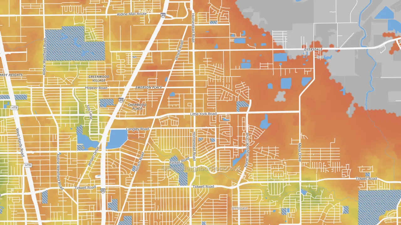 Bike Grade map of East Little York-Homestead, Houston, TX