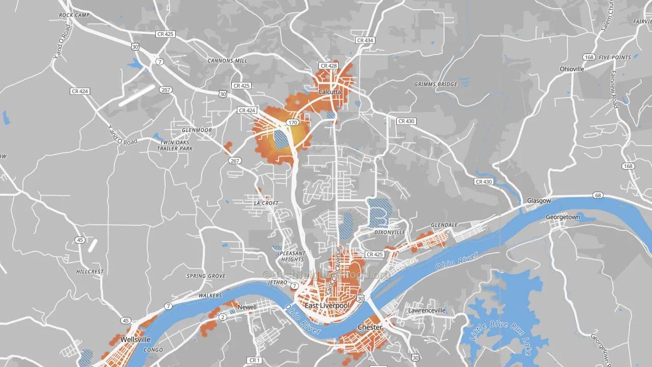 Bike Grade map of East Liverpool, OH